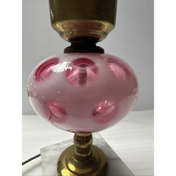 Vtg Fenton Cranberry Coin Dot Opalescent Marble Base Lamp Electric Marble Base - Picture 8 of 16